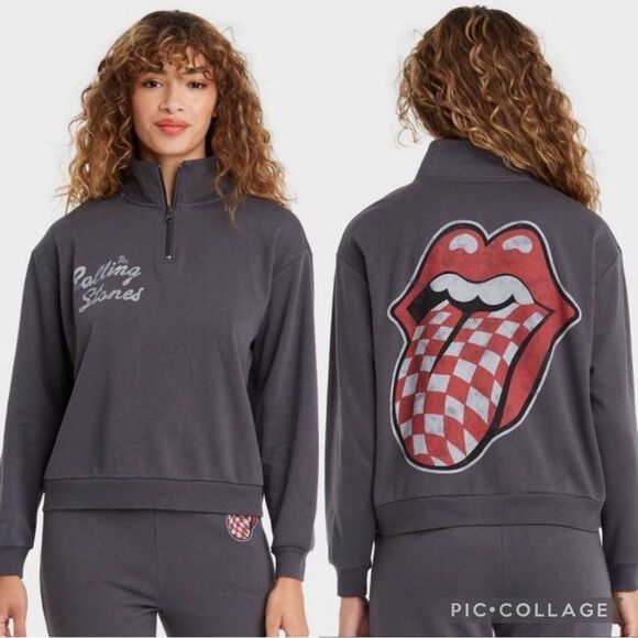 The Rolling Stones Logo Graphic Quarter Zip-up Pullover Sweatshirt, Size XS - Picture 1 of 6